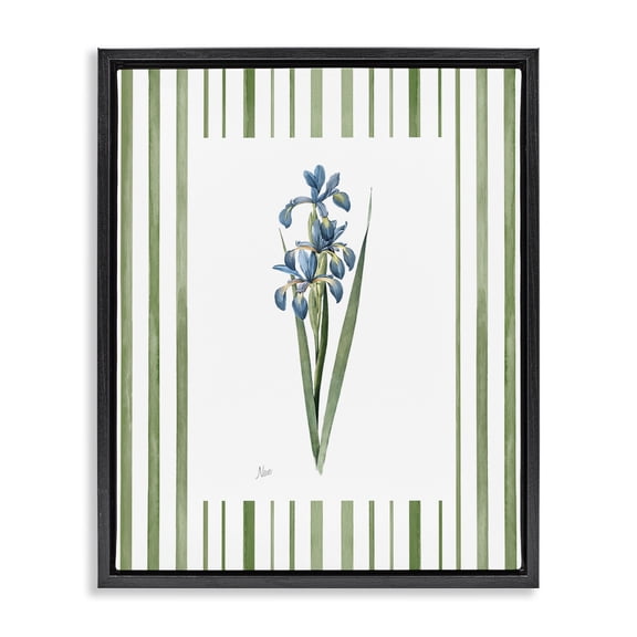 Stupell Industries Spring Irises with Stripes Black Framed Floater Canvas Wall Art, design by Nan