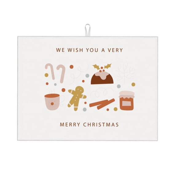 Microfiber Drying Mat, Minimalist Christmas Element Print Dish Drying Mat for Kitchen Counter, 18 x 24 inches