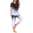 thumbnail image 5 of successthop Women's Summer Pajamas Capri Lightweight Plus Size Tie-Dye Short Sleeve with Pockets Button 2 Piece Loungewear M White, 5 of 6