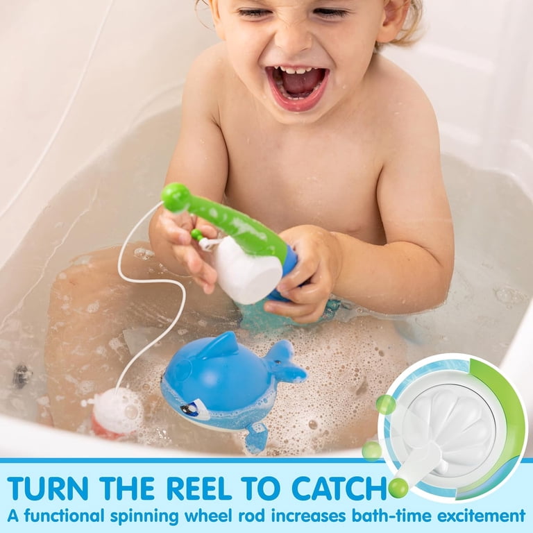 bath time fishing pole Realistic Hook and Reel Toy for Bathtub | Baby Toy Set powered movement and sensory play Yookidoo Toddler Baby Bath Magnetic