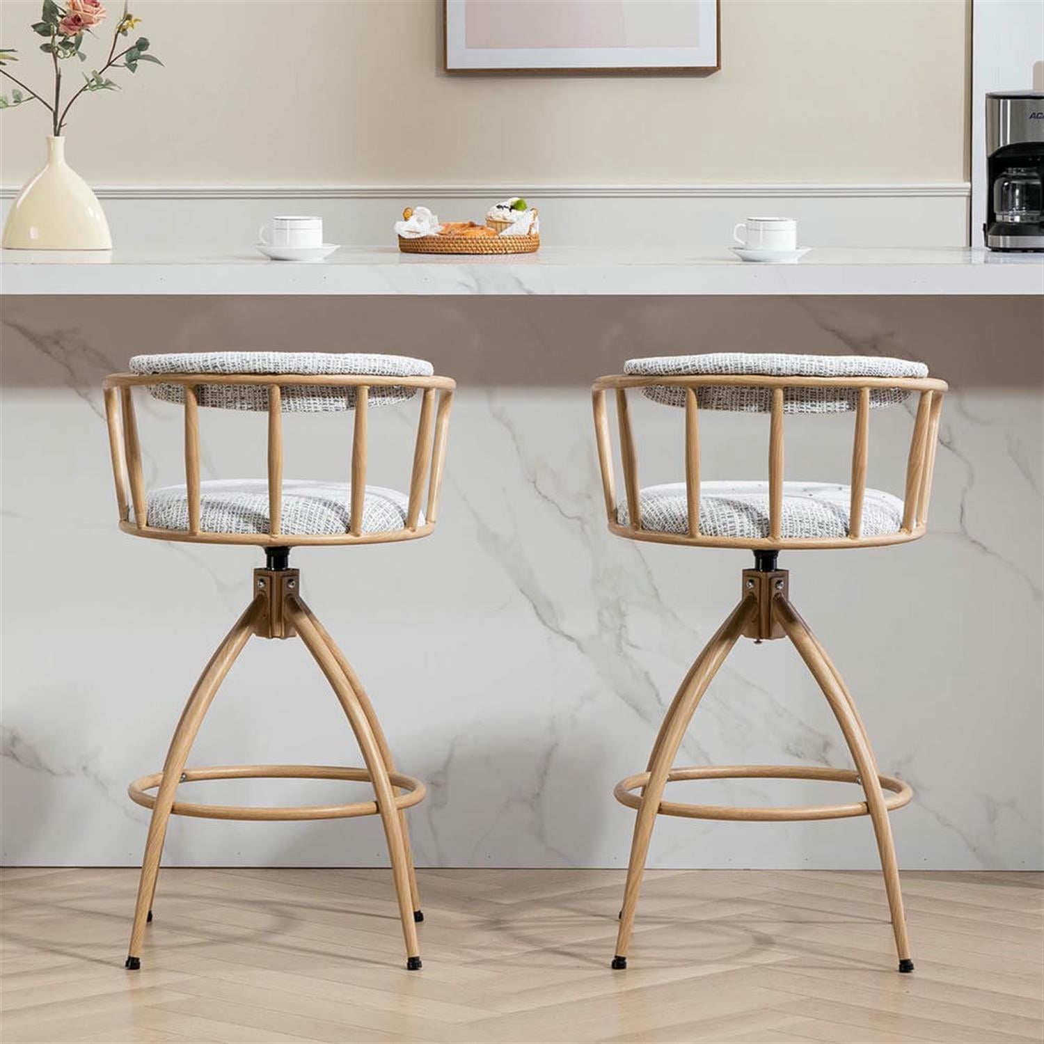 Demi Bonn 34" Counter Height Bar Stools Set of 2, Fabric Cover Swivel Barstools with Back, Kitchen Island Countertop Chairs for Dining Room, Beige