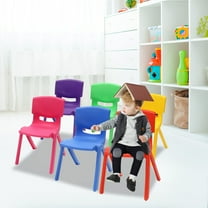 Modern 6 Pcs Stackable School Chairs, 6 Pcs Kids Plastic Stack Chairs, 6 Pcs L-Shaped Classroom Chairs Comfortable Design Waterproof Stackable School Chairs