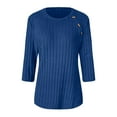 thumbnail image 5 of Chandails d'Automne Grande Taille pour Femmes Automne et Hiver Couleur Unie Col Rond Bas Rayé Ample Décontracté Manches Trois-Quarts, 5 of 5