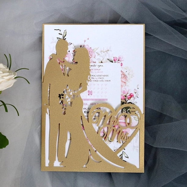 Tarjeta de invitación de boda con purpurina, suministros para fiestas, 10 piezas, corte láser, sobres personalizados para novia y novio