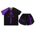 thumbnail image 3 of TiaoBug Kids Boys Printed Boxing Outfits Short Sleeve Sports Shirts with Muay Thai Boxer Shorts Set Purple 6, 3 of 5
