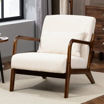 PORKISS Modern Arm Chair Velvet Fabric Upholstered Comfy Reading Accent Chair with Solid Wood Frame and Pillow, Armchair Comfort Club Chair Lounge Chair for Living Room Bedroom Sunroom, White #2