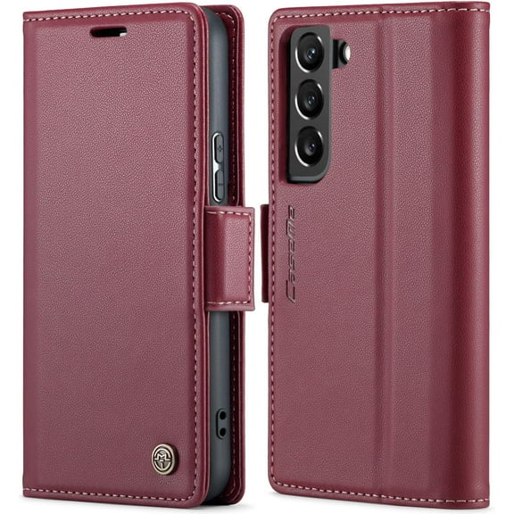 for Samsung Galaxy S22 Wallet Case with RFID Blocking, Galaxy S22 Case Wallet for Women Men Card Holder Magnetic Clasp Kickstand Leather Book Folio Case for Galaxy S22 Red