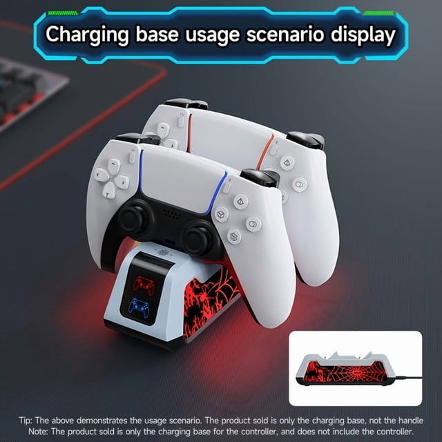 PS5 Controller Charging Station with RGB Light, DualSense Fast Charger Dock with Spider Web Design, Controller Charger Stand for PlayStation 5