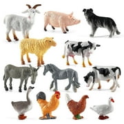 12Pcs Mini Farm Animal Figurines, Realistic Farm Animal Figures Toys, Plastic Farm Barn Animals Playset, Miniature Farm Animal Toys Cake Topper, Educational Learning Toy Set