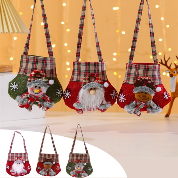 Doll Gift Bags, Christmas Gift Bags, Santa Snowman Deer Knitted Storage Bag, Small Foldable Doll Bags, Portable Christmas Knitted Gift Bags, for Bedroom, High-Quality Wool Fabric, Cute