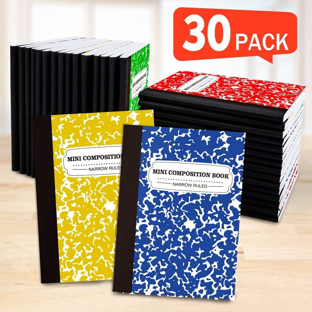 Composition Notebook, Mini Sized 30 Pack 5 Colors Narrow Ruled Mini Composition Books Bulk by Feela, Small Pocket Marble Cute Journal Notebooks, Pocket Sized 4.5 x 3.25 in