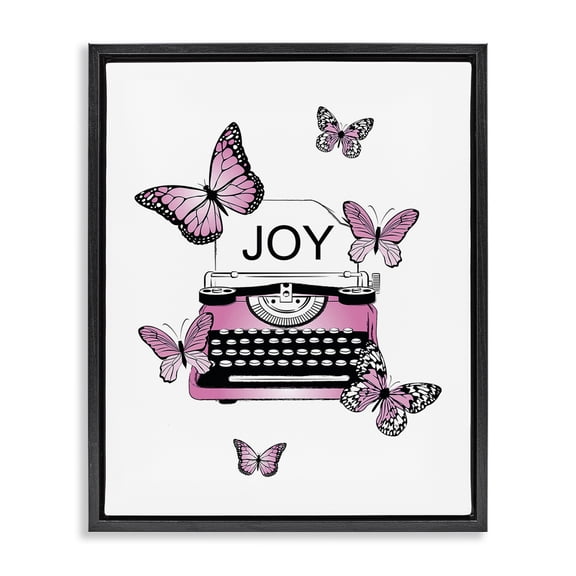 Stupell Industries Modern Typewriter with Joy Black Floating Frame Canvas Art, 17 x 21, by Martina Pavlova