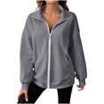 thumbnail image 6 of Wovilon Women's Collared Full Zip Up Sweatshirt with Front Pockets, Relaxed Fit Drop Shoulder Long Sleeve Casual Jacket for Fall Winter Everyday Wear, 6 of 6