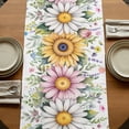 thumbnail image 5 of Colorful Daisy Floral Table Runner, Spring Flowers Botanical Leaves Rustic Cotton Linen Table Runners 108 Inches Long, Dresser Scarf Runner for Dining/Living Room/Kitchen/Square Tables 13''x108'', 5 of 9