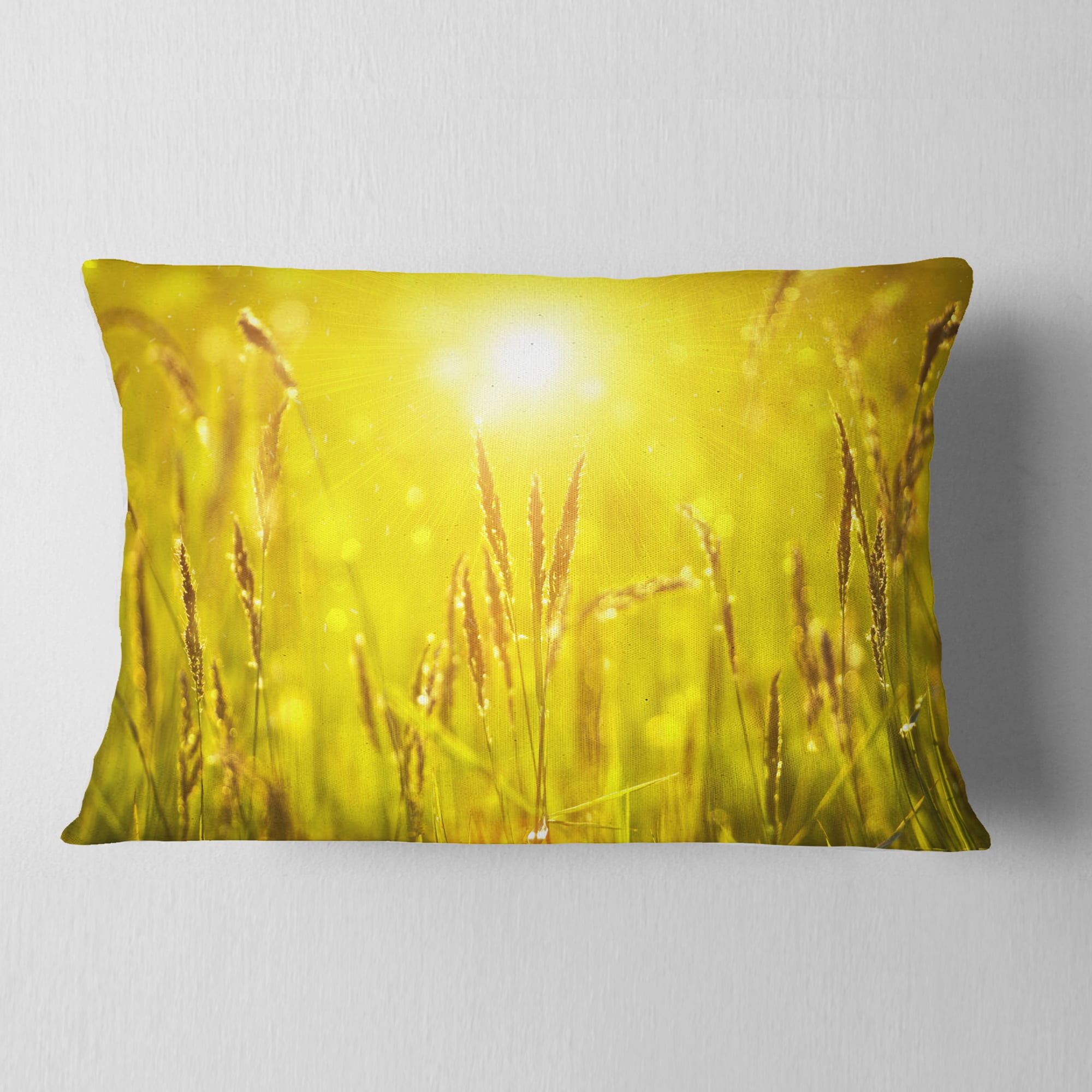 Designart Yellow Grass Flower at Sunset - Landscape Printed Throw Pillow - 12x20