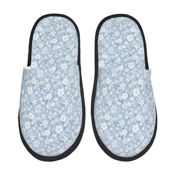 Balery Gray White Floral Pantuflas de Casa de Felpa Silenciosas con Diseño Estampado, Zapatillas Cómodas Antideslizantes de Algodón para Interior-Large