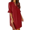 thumbnail image 2 of Baqcunre Women'S Casual Dresses Women'S V Neck Tunic Dress Loose Summer Casual Shirt Dress Ruffle Sleeve Mini Dress Womens Dresses Midi Dress Red Dress XXL, 2 of 5