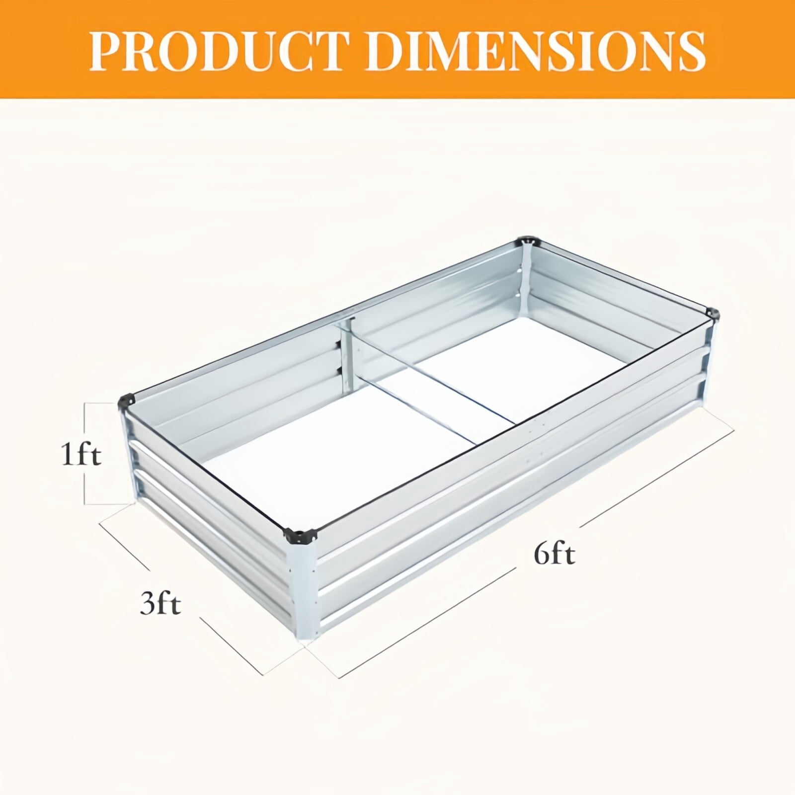 Kelno 2-Pack Galvanized Metal Raised Garden Bed 6x3x1ft Outdoor Planter Box for Vegetables Flowers Herbs Open Bottom Rectangular Raised Bed, Silver