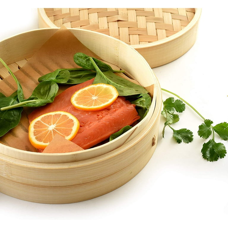 Bamboo Steamer 10 Inch 2 Tier Large Bamboo Steamer Basket Set, Food Steamer