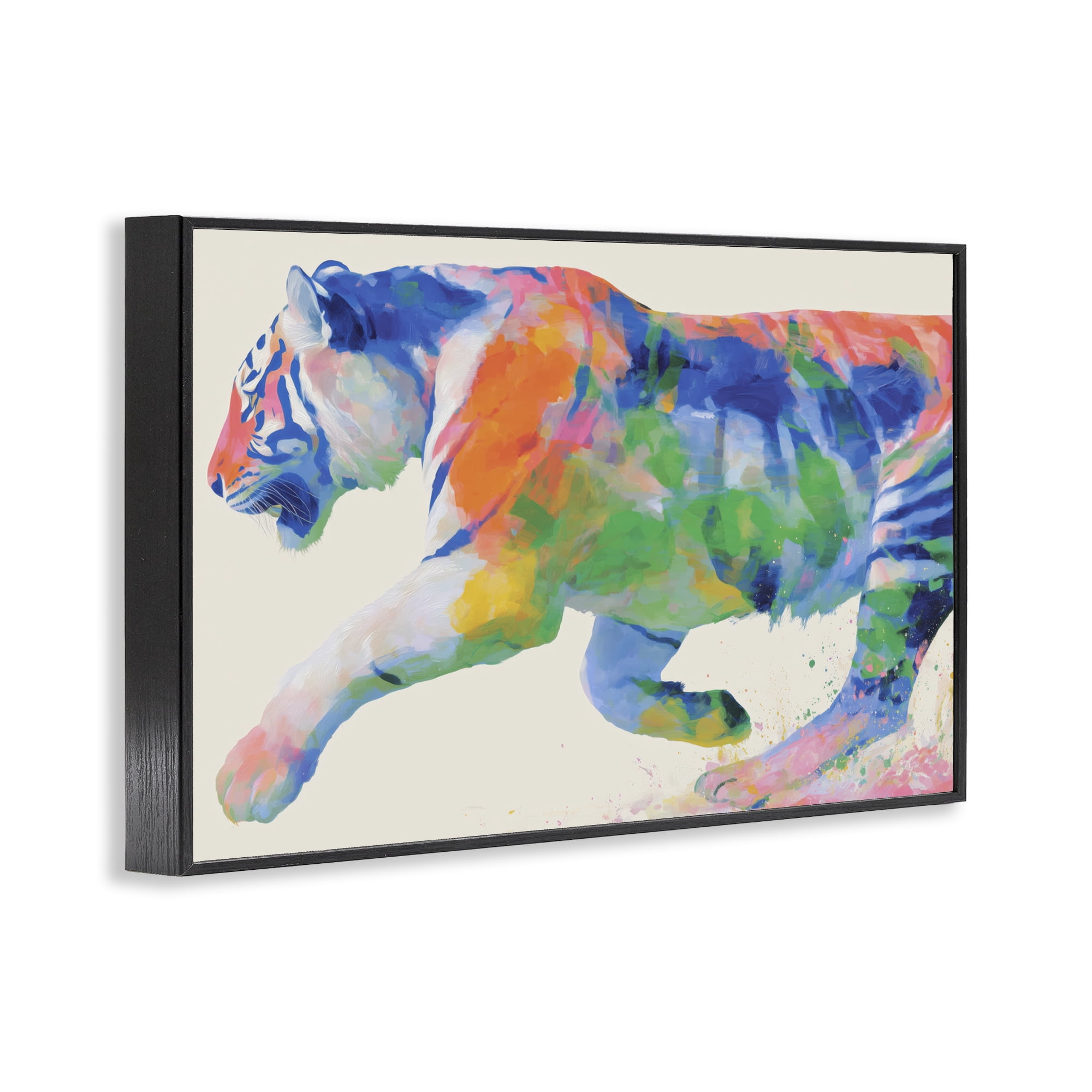 Stupell Industries Colorful Tiger In Motion Black Framed Giclee Art, design by Chromatic Storm Studio