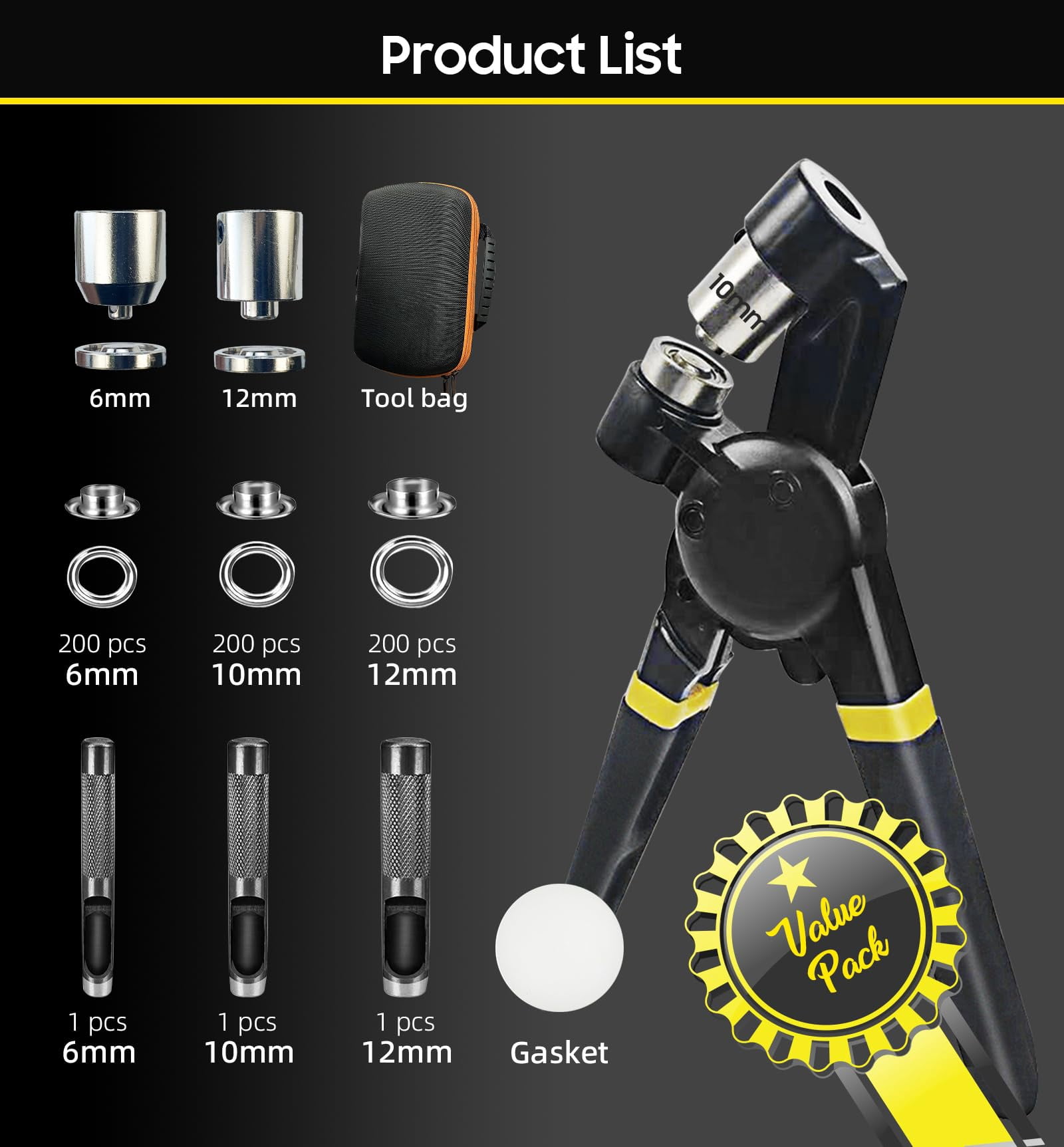 Grommet Tool Kit 1/2 1/4 3/8 Multi-size Hole Punch  608 Heavy Duty Grommets Eyelets And For Tarps Fabric Rings Leather Tents Vinyl Canvas So On