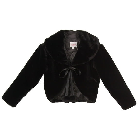 Little Girls Super Soft Peter Pan Collar Fur Coat Flower Girls Knit Cotton Bolero (30C11C) Black S