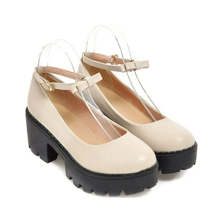 

IELGY Women s platform shoes shallow mouth buckle round toe mid-heel thick heel