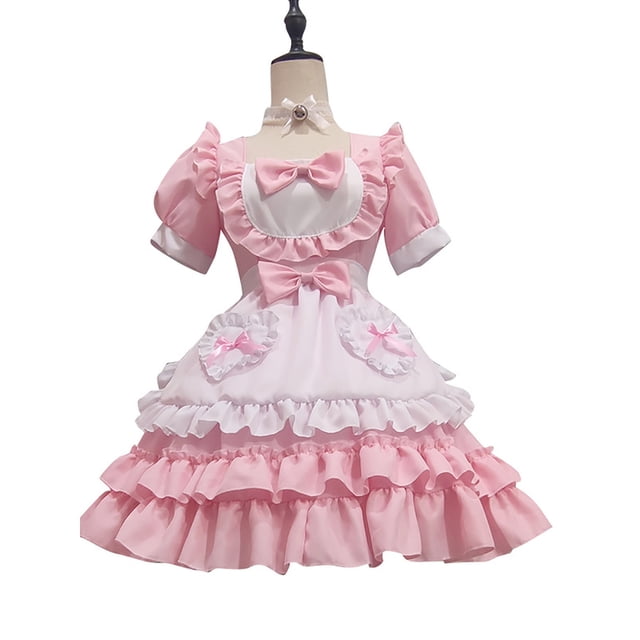 Puntoco Vestido De Manga Corta Con Cuello En V, Ropa De Juego Para Mujer, Traje De Mucama Cosplay, Vestido De Princesa Rosa M
