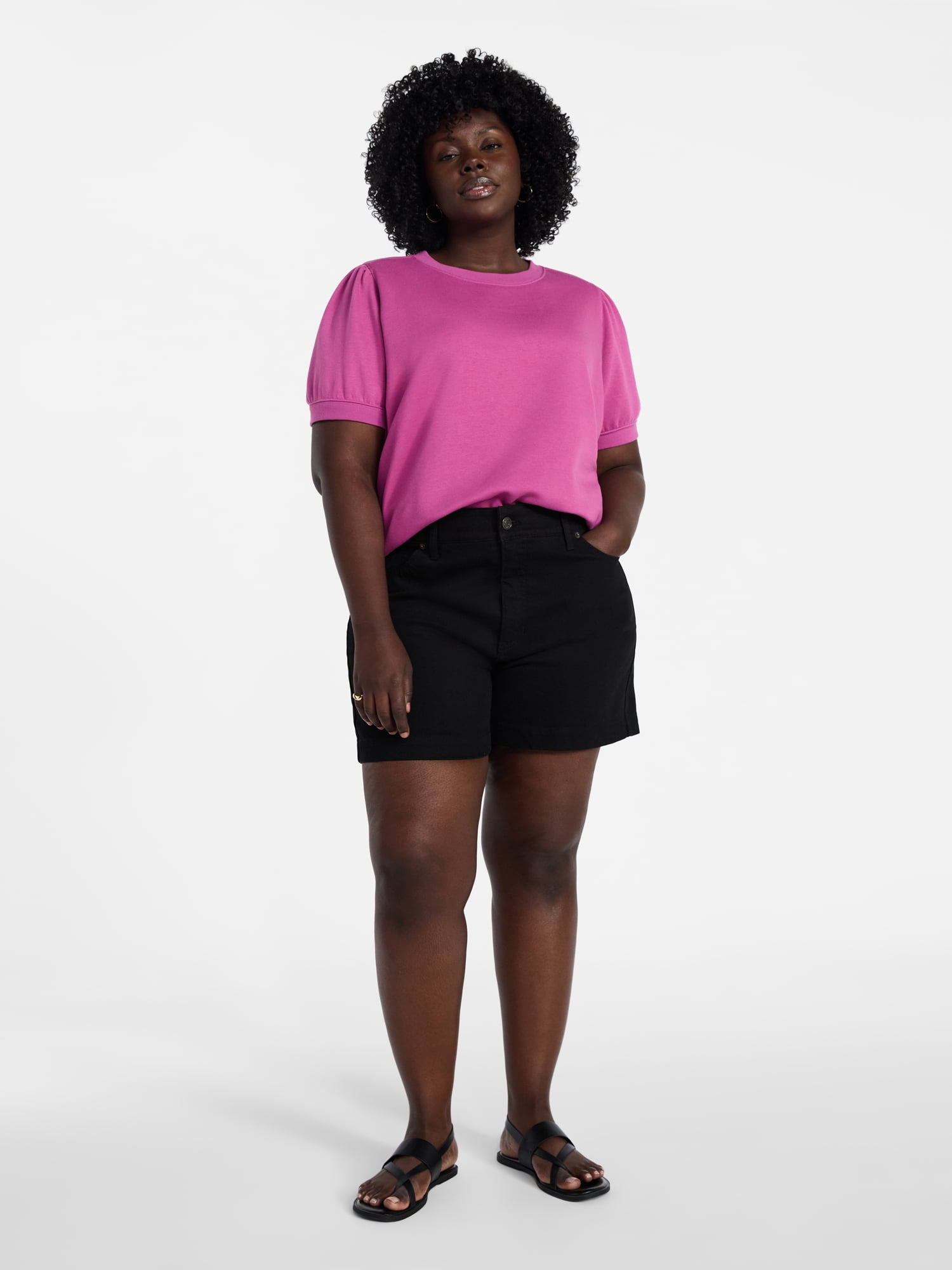 Terra & Sky Women's Plus Size Sweatshirt with Short Puff Sleeves, Size 0X-5X