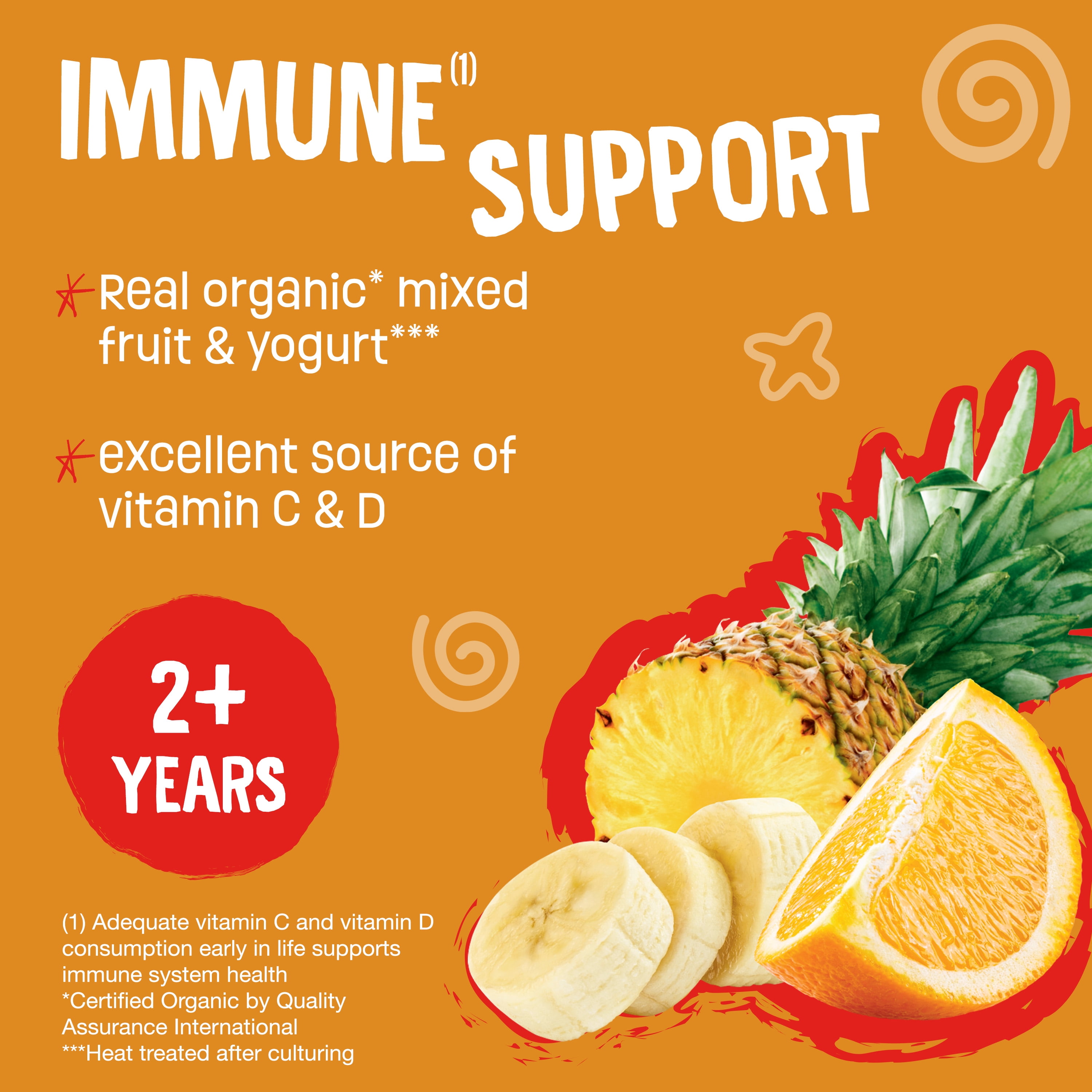 (4 pack) Earth's Best Organic Immune Support Toddler Food, Banana Orange Pineapple Smoothie, 4 oz Pouch