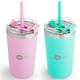 thumbnail image 1 of PopYum Set De 2 Vasos Térmicos Infantiles De Acero Inoxidable Anti Derrame Con Tapa Y Popote 13oz Rosa y Verde, 1 of 11