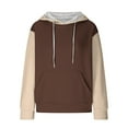 thumbnail image 5 of QATAINLAV Womens Casual Waffle Hoodies Color Block Long Sleeve Hooded Sweatshirt Loose Fit Pullover Tops with Pockets Streetwear, Brown, L, 5 of 8