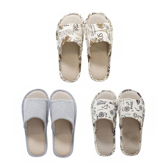 DABOOM Flax Slippers Unisex Linen Summer Beach Shoes Lightweight Skidproof Indoor Slippers Home Breathable Sandals - Size 37-44