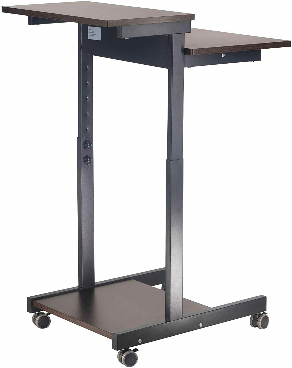 POCHAR Height Adjustable Computer Station Mobile Computer Desk - Two Tier Rolling Computer Cart - Black Frame with Espresso Top (21.6'' Wide)