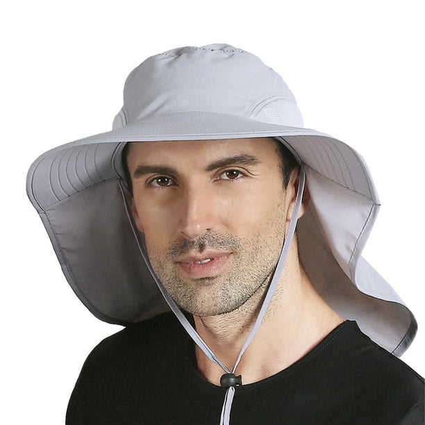 Orolay Men's Sun Hats Outdoor Sun Protection Fishing Hat Wide Brim Neck Flap UPF 50+,Lightgrey