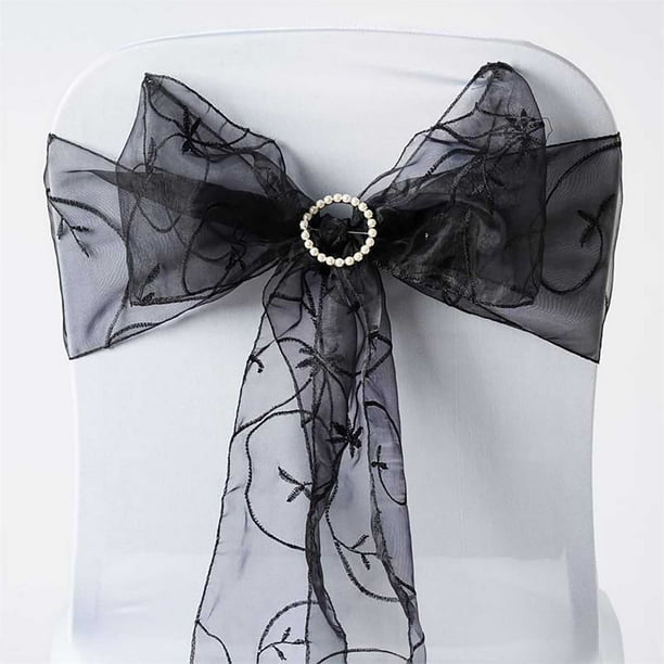BalsaCircle 5 Black Fancy Embroidered Sheer Organza Chair Sashes Bows ...