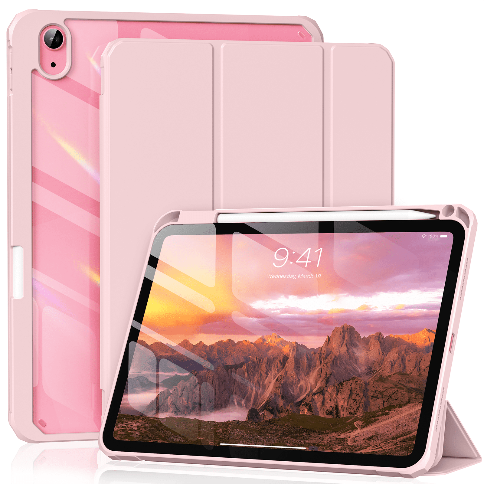 Kenke Case Compatible with iPad (A16) 11th Generation 11 inch 2025, Compatible with iPad 10th Gen 10.9 Inch 2022 with Pencil Holder, Slim Protective Cover with Clear Back Shell, Auto Wake/Sleep, Pink