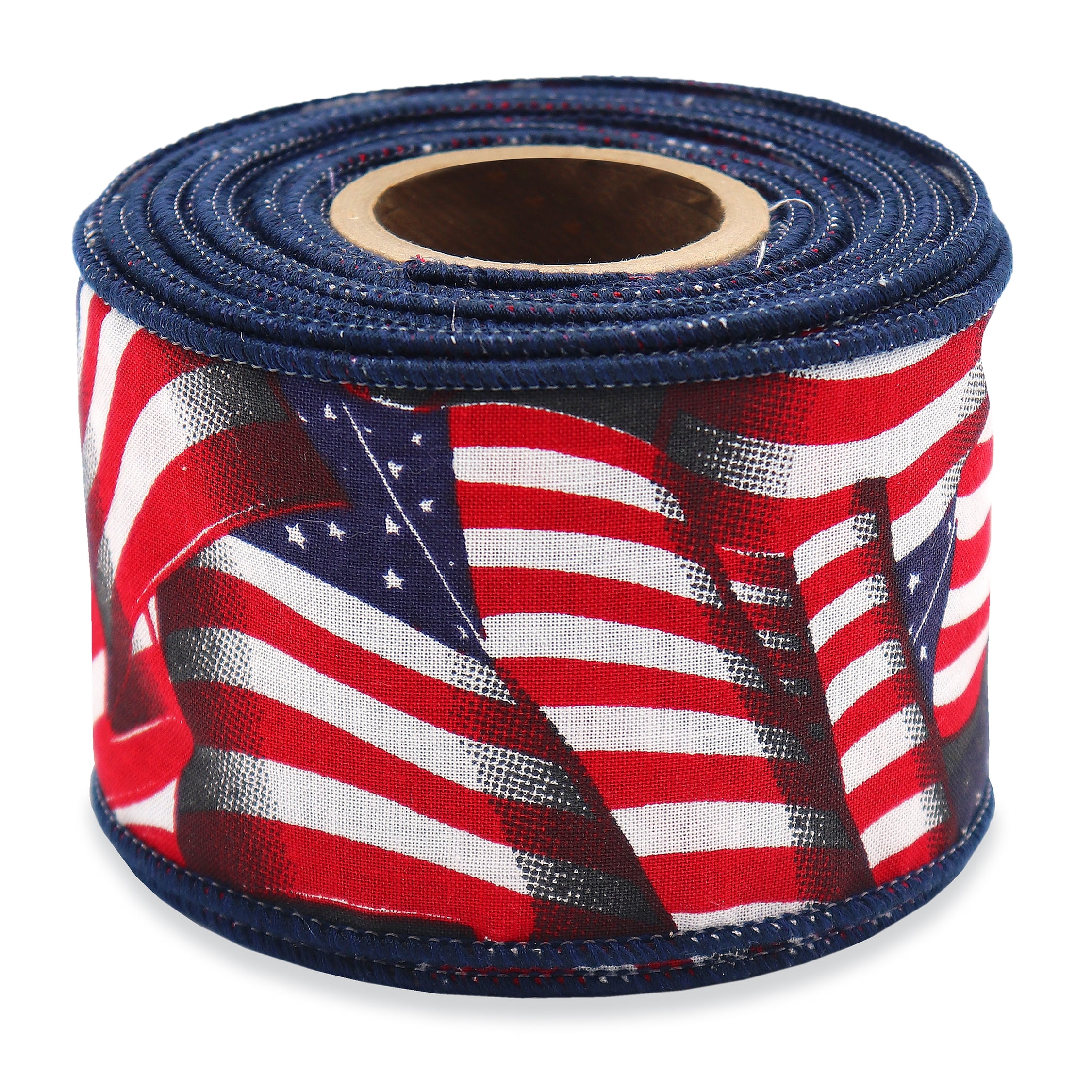2.5" American Flag Wired Ribbon, Patriotic Red White & Blue, 10 Yards by Gwen Studios