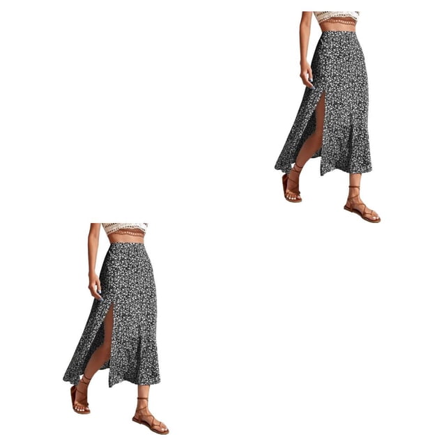 Qarigey larga dividida Estética Vacaciones Moda Primavera Verano Ropa Club Banquete Disfraces Accesorios Negro XXL Negro XXL 2piezas