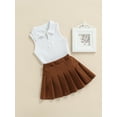 thumbnail image 4 of Little Toddler Baby Girl Summer Outfits 18M 2Y 3Y 4Y 5Y 6Y  Sleeveless T-Shirt Tank Vest Tops Pleated Skirt 2Pcs Clothes Set, 4 of 10