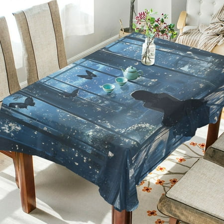 

WOBOGO Maiden Gazing at Night View Square Tablecloth 54×54in Polyester Fabric Tablecloth Washable Dust Resistant Wrinkle Resistant