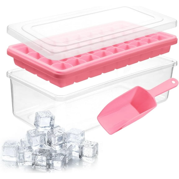 Ice Cube Tray with Lid and Bin | 36 Nugget Silicone Ice Tray for Freezer | Comes with Ice Container, Scoop and Cover | Good Size Ice Bucket
