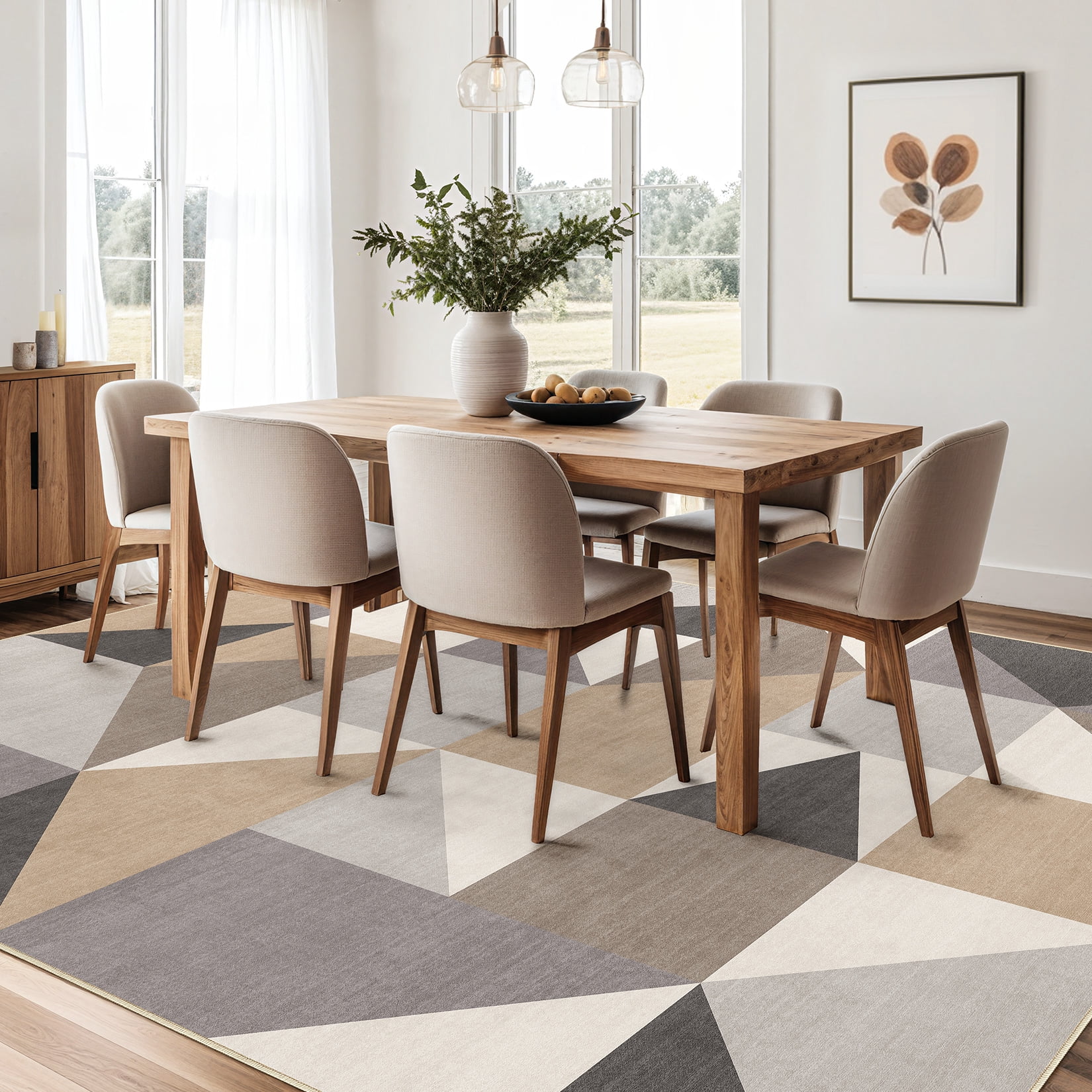 MICGEEK 8x10 Washable Area Rugs for Living Room, Modern Geometric Printed Rug, Vacuum-Friendly, Non Slip Indoor Rug for Bedroom Dining Room Home Decor Carpet, Brown&Gray