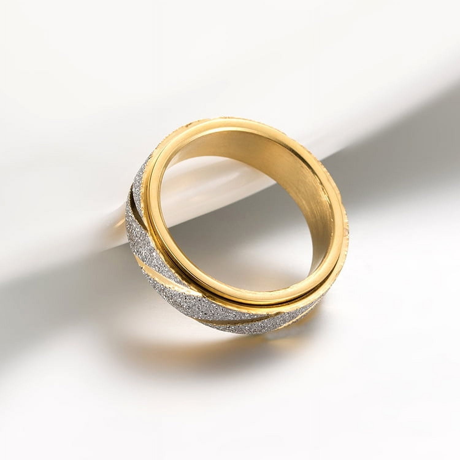 Anxiety Fidget Spinner Rings for Men Women Wave Pattern 14K Yellow Gold Spinning Rotatable Ring Punk Rock Anti Stress Jewelry