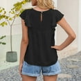thumbnail image 2 of T-shirt Femme Ethnique à Volants Manches Courtes Col Rond Haut Femme Ethnique Ample Décontracté, Noir, S, 2 of 9