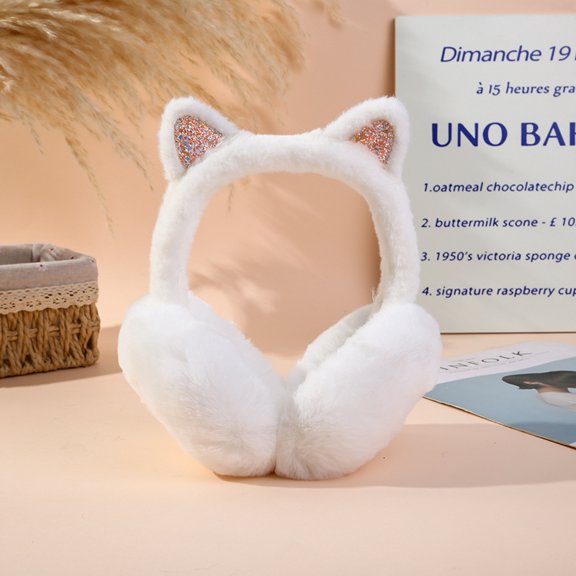Thickened plush Cat's ears (Steamed cat-ear shaped bread) earmuff headband cute folding cycling ski warmth