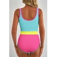 thumbnail image 2 of I AM A FASHION JUNKY Iceland Blue Textured Color Block Patchwork One Piece Swimsuit (IcelandBlue, M, 97%Polyester+3%Elastane), 2 of 17