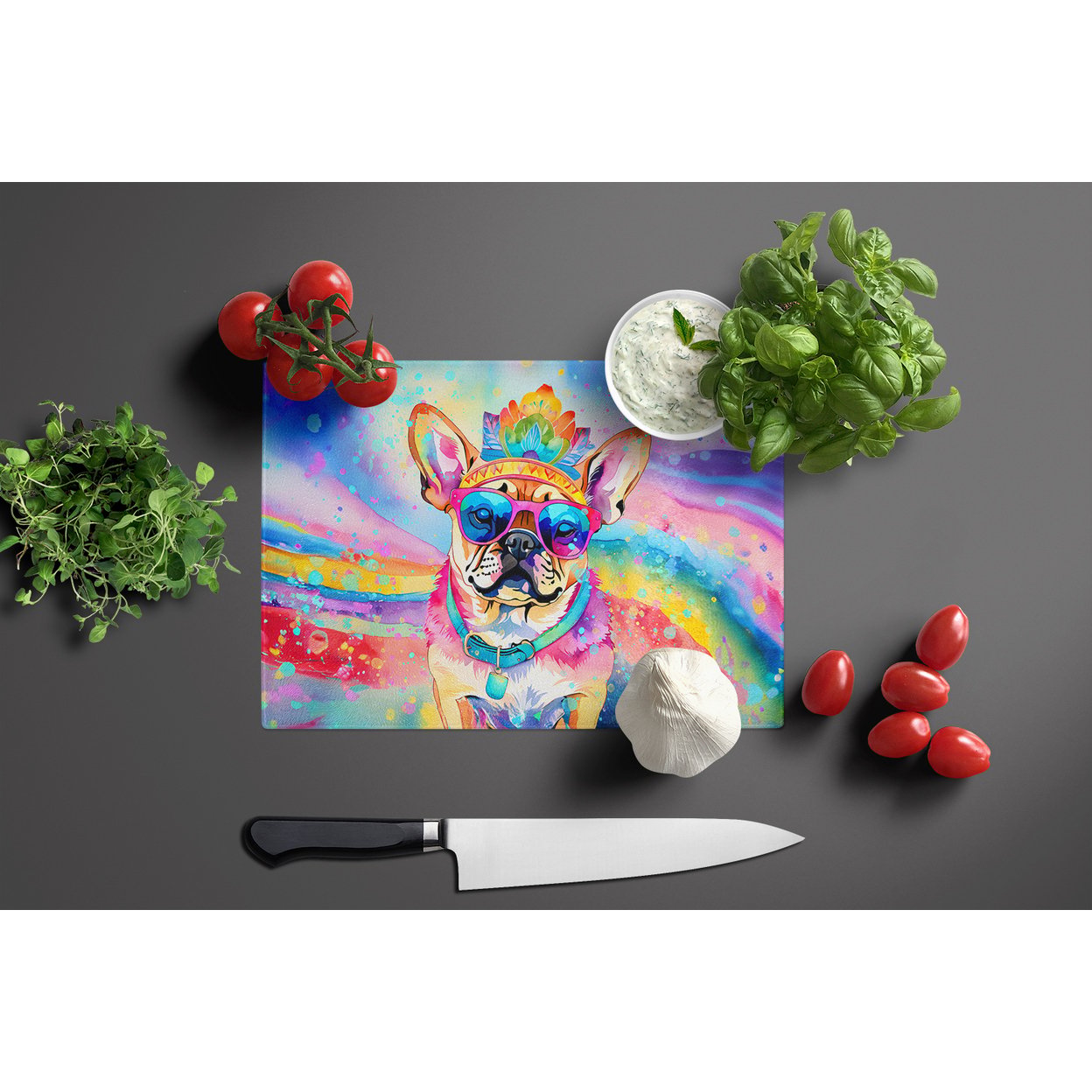 thumbnail image 4 of Pug Hippie Dawg Glass Cutting Board Large 12 in x 15 in, 4 of 5