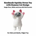 thumbnail image 3 of Handmade Squishy Stress Toy with Siamese Cat Design, Single Piece, White and Gray with Pink Accents, for Kids and Adults, Squeeze Toy, 3 of 4