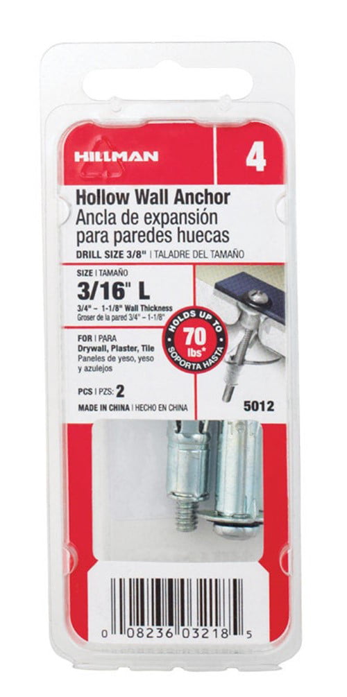 Hillman Hollow Wall Anchor 1/8 Xs 2/Card 